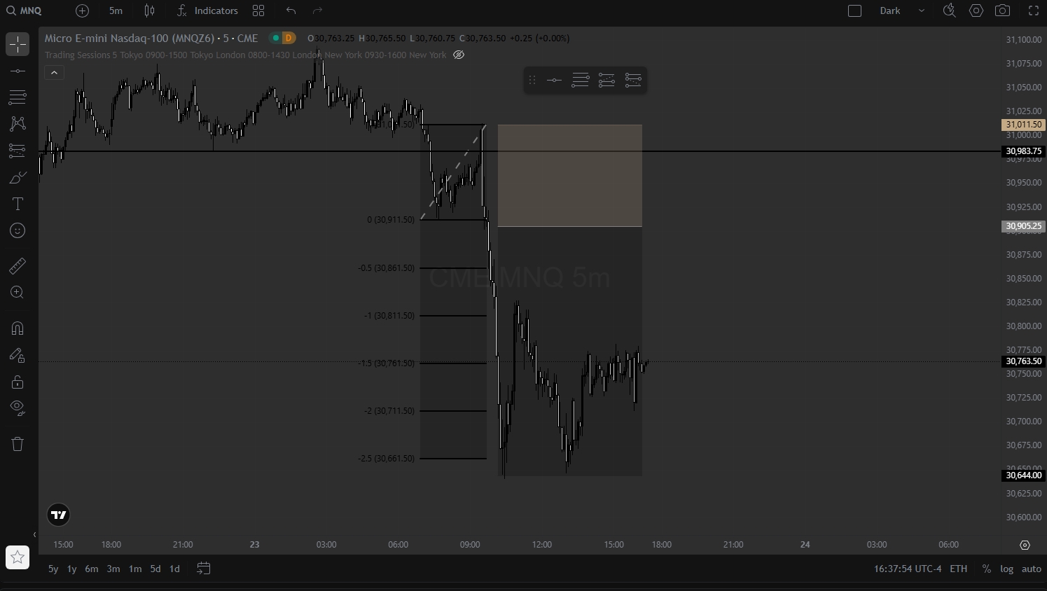 Uploaded MNQ chart analyzed by VeraTrades